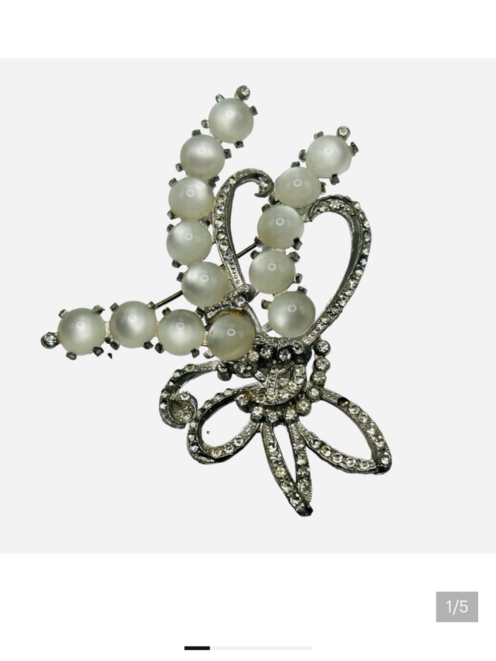 Vintage 1940’s Moonglow Lucite Rhinestone Floral Spray Brooch